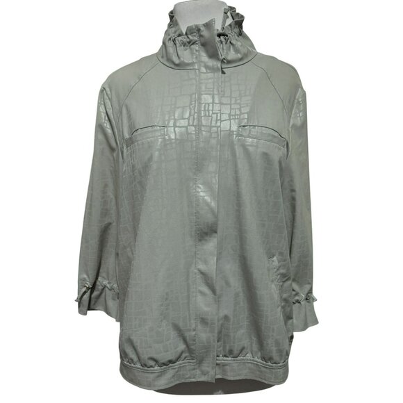 Chicos Zenergy Zip Front Jacket Windbreaker Size 2 M Lt Gray Pockets Drawstring - Picture 1 of 9